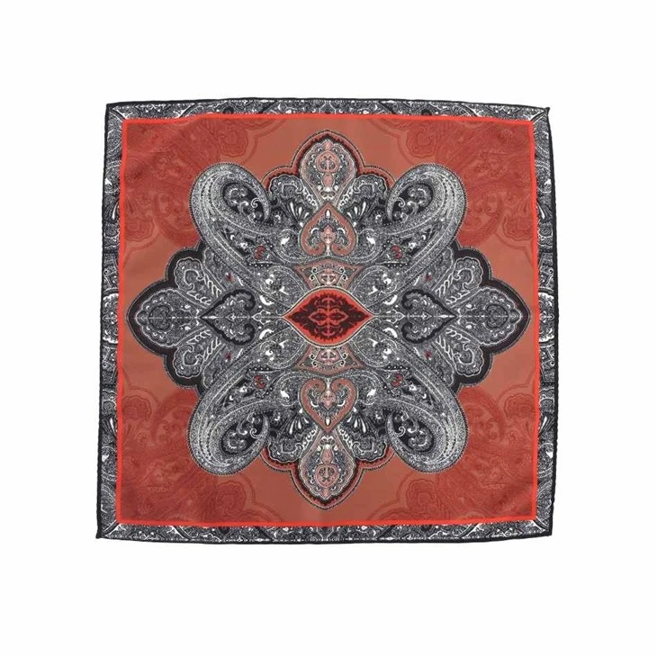 Artisan Silk Jacquard Pocket Square Set - 2-Piece Paisley Medallion Design in Rust & Gold factory