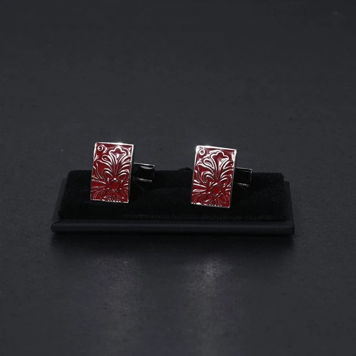 YiLi Custom Enamel Cufflinks - Red & Blue Floral For Business & Weddings